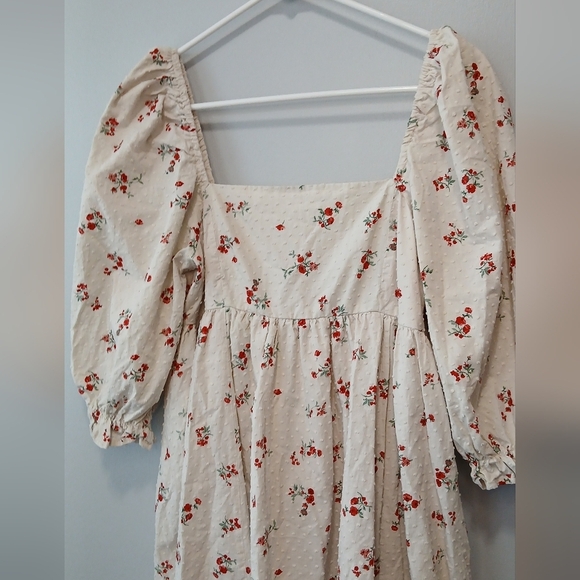 Floral Milkmaid Cottagecore Puff Sleeve Peplum Nap Dress Women's Medium - Picture 2 of 10